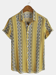 Men’s Vintage Breathable Short Sleeve Stripe Button Up Lightweight Cool Casual Shirt