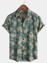 Men's Maple Leaf Breathable Top Cotton Pocket Short Sleeve Summer Shirt