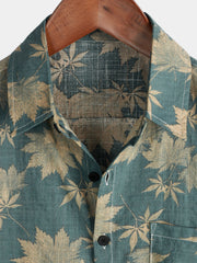 Men's Maple Leaf Breathable Top Cotton Pocket Short Sleeve Summer Shirt