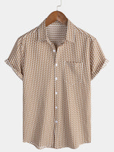 Men's Casual Holiday Short Sleeve Khaki Button Up Shirt
