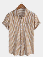 Men's Casual Holiday Short Sleeve Khaki Button Up Shirt
