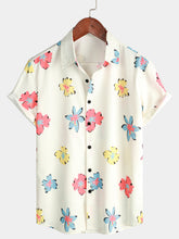 Men's Summer Floral Print White Top Button Up Short Sleeve Shirt