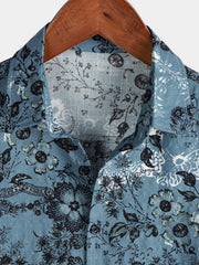 Men's Floral Print Vacation Short Sleeve Blue Shirt