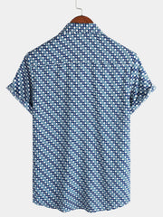 Men's Casual Holiday Summer Short Sleeve Blue Button Up Shirt
