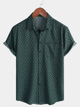 Men's Casual Holiday Short Sleeve Green Button Up Shirt