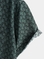 Men's Casual Holiday Short Sleeve Green Button Up Shirt