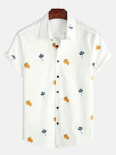 Men's Cotton White Hawaiian Button Up Beach Holiday Summer Short Sleeve Shirt