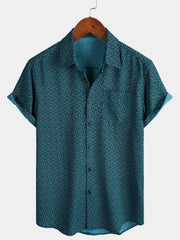 Men's Casual Geometric Print Holiday Pocket Short Sleeve Shirt