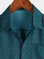 Men's Casual Geometric Print Holiday Pocket Short Sleeve Shirt