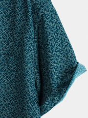 Men's Casual Geometric Print Holiday Pocket Short Sleeve Shirt