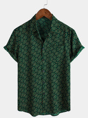 Men's Abstract Green Short Sleeve Pocket Shirt