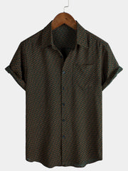 Men's Casual Holiday Short Sleeve Button Up Retro Shirt