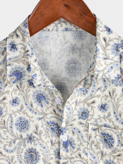 Men's Paisley Pocket Button Up Short Sleeve Shirt