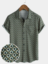 Men's Geometric Print Holiday Pocket Short Sleeve Casual Shirt