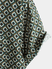 Men's Geometric Print Holiday Pocket Short Sleeve Casual Shirt