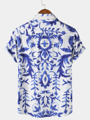 Men's Retro Print Button Up Short Sleeve Shirt