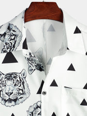 Men's Tiger Print Pocket Casual Short Sleeve Shirt