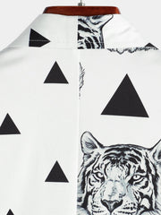 Men's Tiger Print Pocket Casual Short Sleeve Shirt