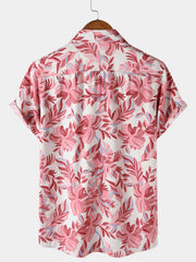 Men's Pink Tropical Floral Hawaiian Short Sleeve Shirt