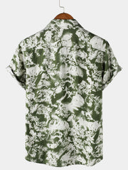 Men's Abstract Botanical Button Up Short Sleeve Shirt