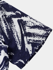 Men's Navy Blue Abstract Geometric Print Short Sleeve Shirt