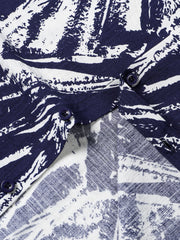 Men's Navy Blue Abstract Geometric Print Short Sleeve Shirt
