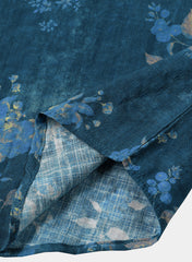 Men’s Blue Watercolor Floral Print Casual Short Sleeve Shirt