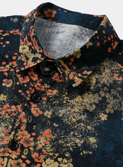 Men’s Navy Blue Abstract Floral Print Casual Short Sleeve Shirt