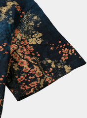 Men’s Navy Blue Abstract Floral Print Casual Short Sleeve Shirt
