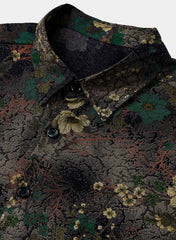 Men’s Textured Vintage Floral Print Casual Rayon Short Sleeve Shirt