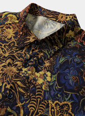 Men's Yellow Retro Floral 100% Rayon Short Sleeve Resort Shirt