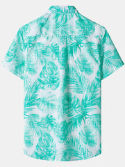 Men‘s Leaves Print Hawaiian Pocket Casual Aloha Shirts