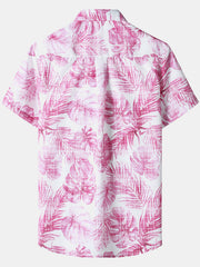 Men‘s Leaves Print Hawaiian Pocket Casual Aloha Shirts