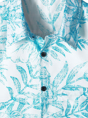 Men‘s Blue Tropical Print Hawaiian Pocket Casual Aloha Shirt