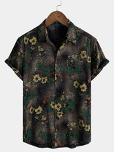 Men’s Textured Vintage Floral Print Casual Rayon Short Sleeve Shirt