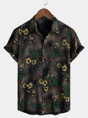Men’s Textured Vintage Floral Print Casual Rayon Short Sleeve Shirt