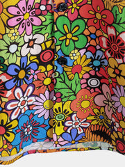 Men's Vintage 70s Floral Print Breathable Cotton Pocket Shirt