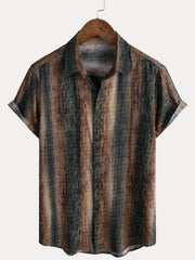 Men's Casual Retro Striped Print Holiday Short Sleeve Shirt