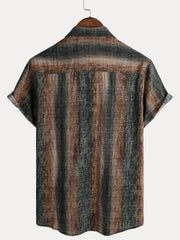 Men's Casual Retro Striped Print Holiday Short Sleeve Shirt