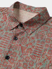 Men's Rayon Geometric Tribal Print Boho Short Sleeve Shirt