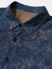 Men's Navy Blue Vintage Floral Casual Short Sleeve Shirt