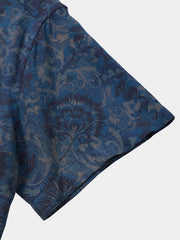 Men's Navy Blue Vintage Floral Casual Short Sleeve Shirt