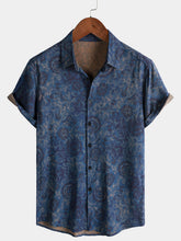 Men's Navy Blue Vintage Floral Casual Short Sleeve Shirt