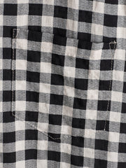 Men's Black Check Print Cotton Pocket Short Sleeve Shirt