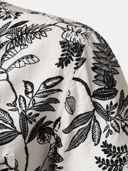 Men's White Tropical Leaf Print Casual Hawaiian Shirt