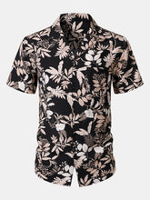 Men's Tropical Leaf Print Summer Beach Short Sleeve Shirt