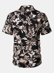 Men's Tropical Leaf Print Summer Beach Short Sleeve Shirt