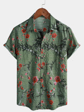 Men's Blossom Print Short Sleeve Summer Holiday Shirt