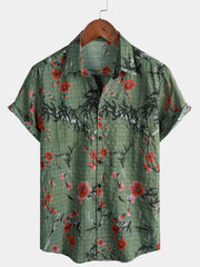 Men's Blossom Print Short Sleeve Summer Holiday Shirt