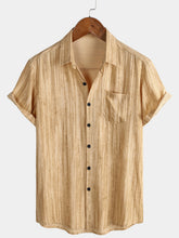 Men's Breathable Short Sleeve Pocket Khaki Striped Shirt